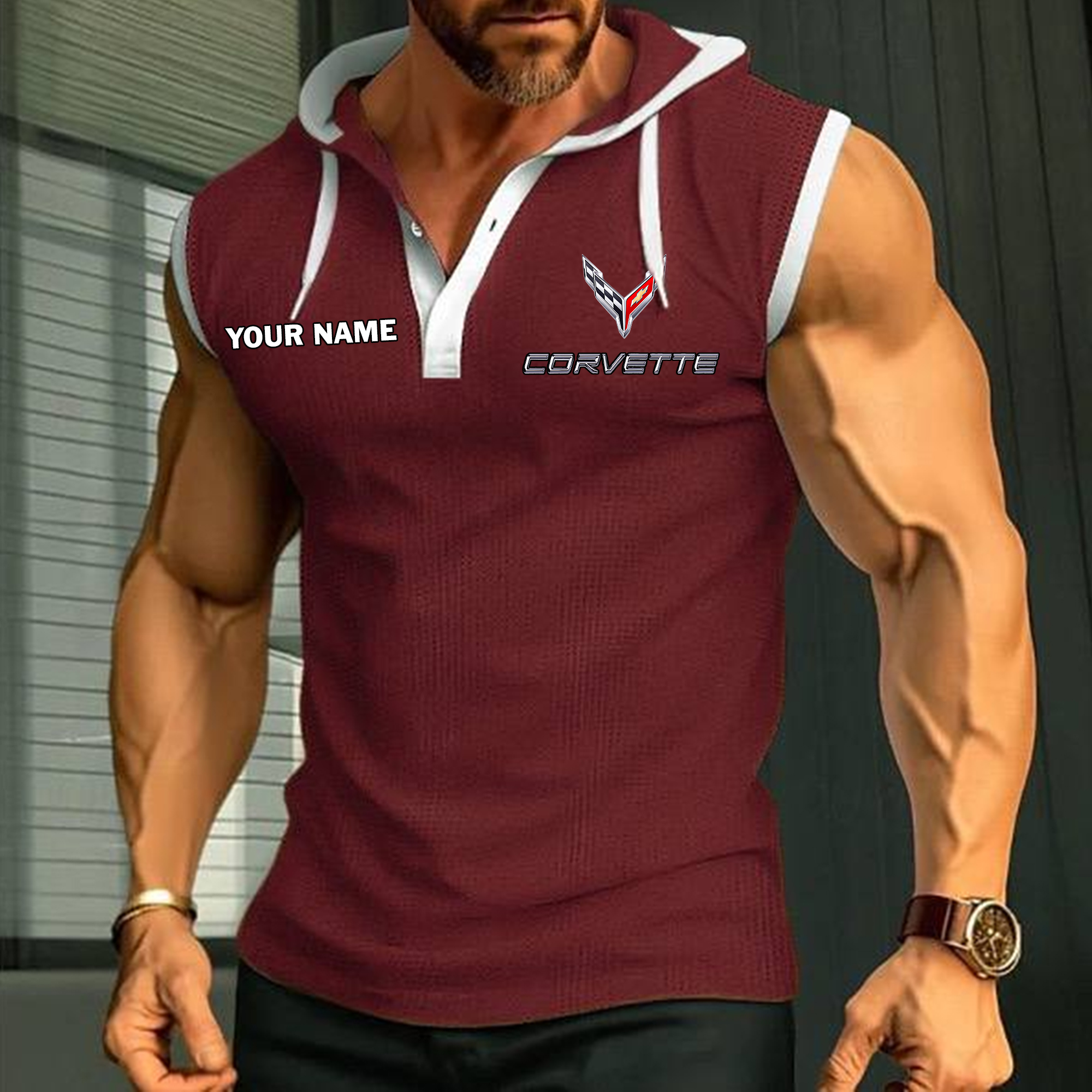 Corvette Sleeveless Hooded Muscle Fit Custom Name