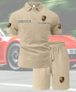 Porsche Tracksuit Men's Leisure 2-Piece Polo Shirt Short Sleeve Jacquard Custom Name