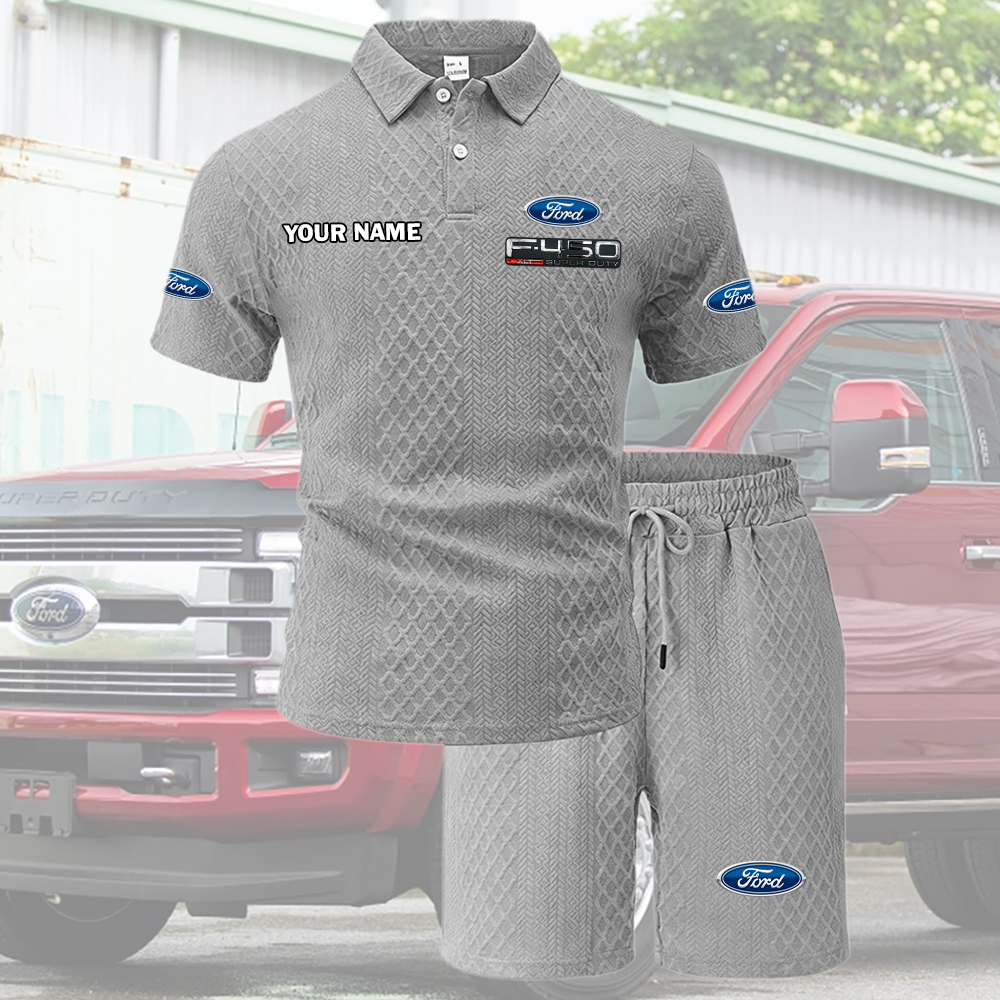 F450 Tracksuit Men's Leisure 2-Piece Polo Shirt Short Sleeve Jacquard Custom Name - Image 4