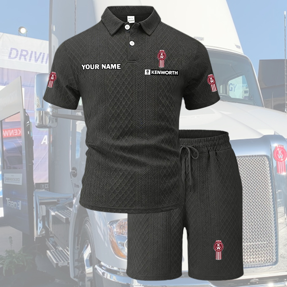 Kenworth Tracksuit Men's Leisure 2-Piece Polo Shirt Short Sleeve Jacquard Custom Name - Image 4