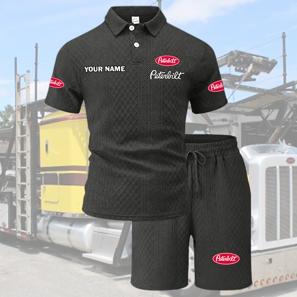 Peterbilt Tracksuit Men's Leisure 2-Piece Polo Shirt Short Sleeve Jacquard Custom Name - Image 4