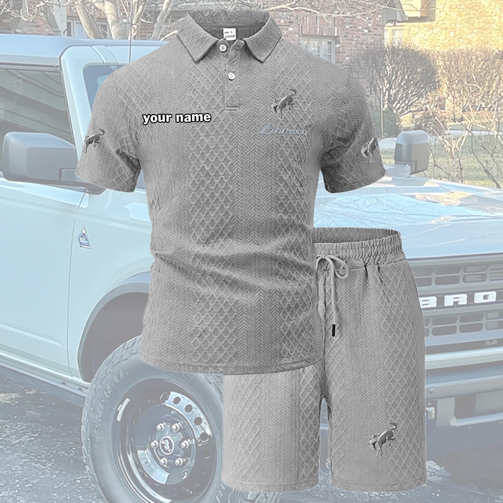 Bronco Tracksuit Men's Leisure 2-Piece Polo Shirt Short Sleeve Jacquard Custom Name - Image 5