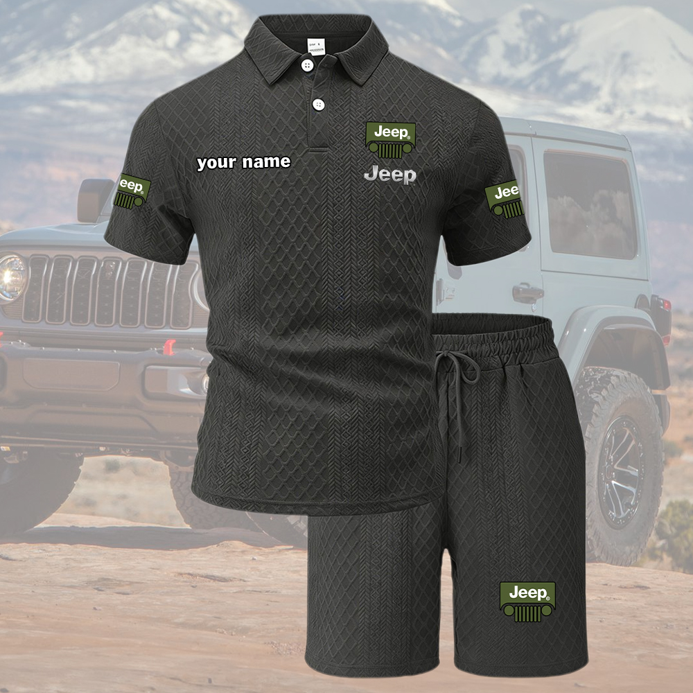 Jeep Tracksuit Men's Leisure 2-Piece Polo Shirt Short Sleeve Jacquard Custom Name - Image 5