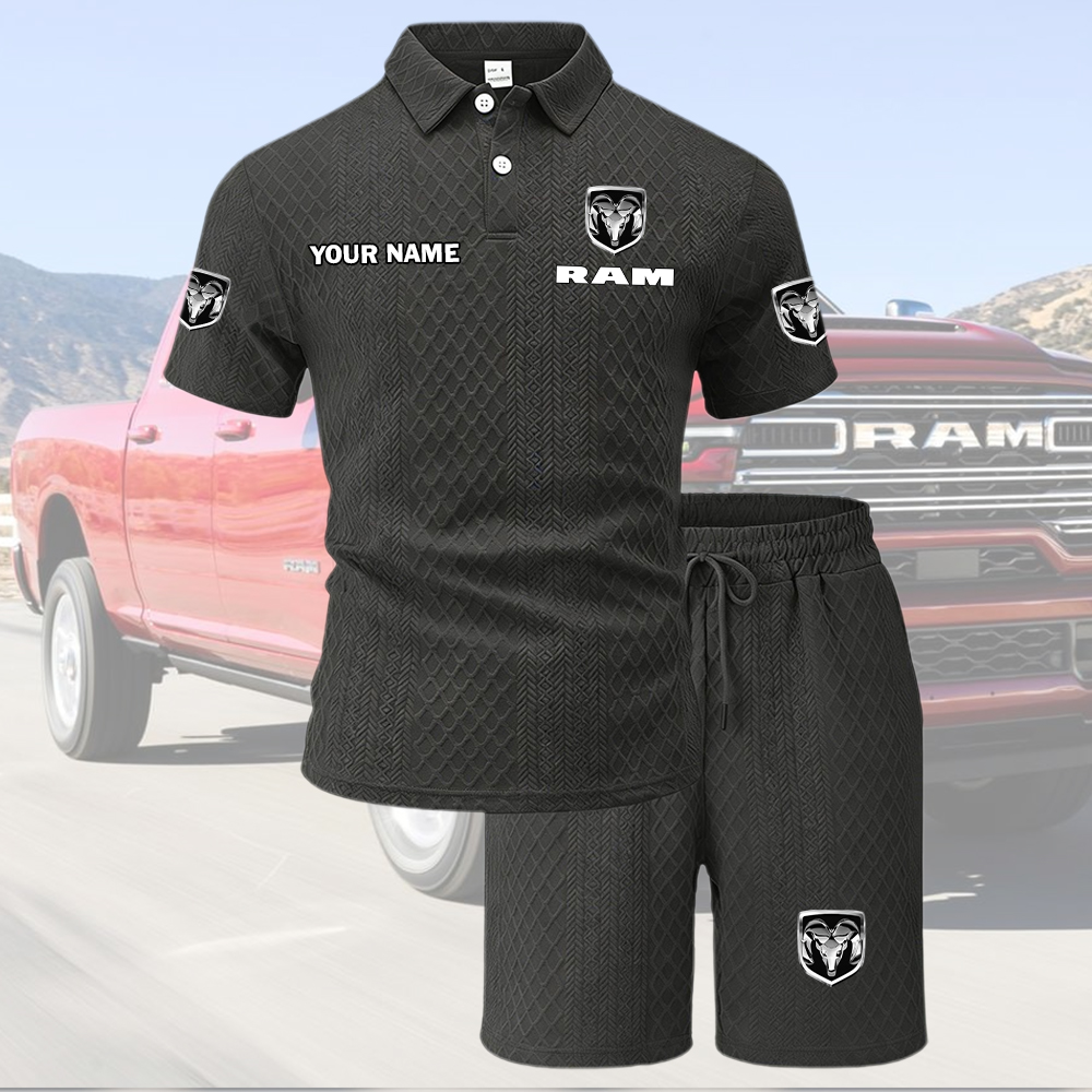Ram Tracksuit Men's Leisure 2-Piece Polo Shirt Short Sleeve Jacquard Custom Name - Image 5