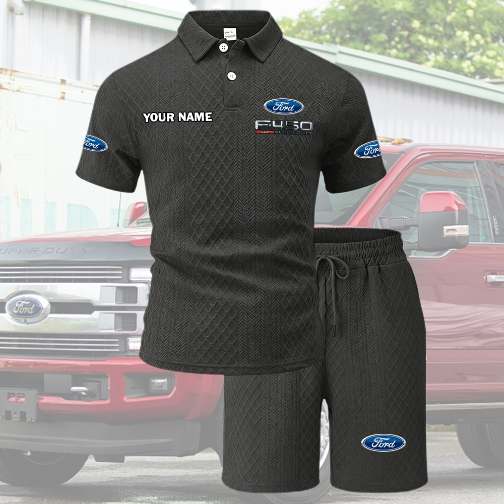 F450 Tracksuit Men's Leisure 2-Piece Polo Shirt Short Sleeve Jacquard Custom Name - Image 5