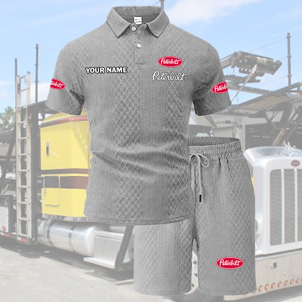 Peterbilt Tracksuit Men's Leisure 2-Piece Polo Shirt Short Sleeve Jacquard Custom Name - Image 5
