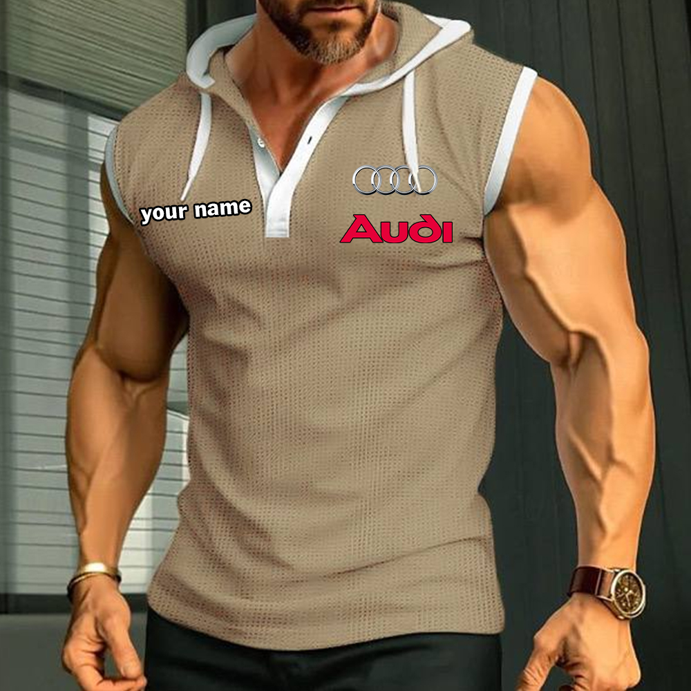 Audi Sleeveless Hooded Muscle Fit Custom Name - Image 5