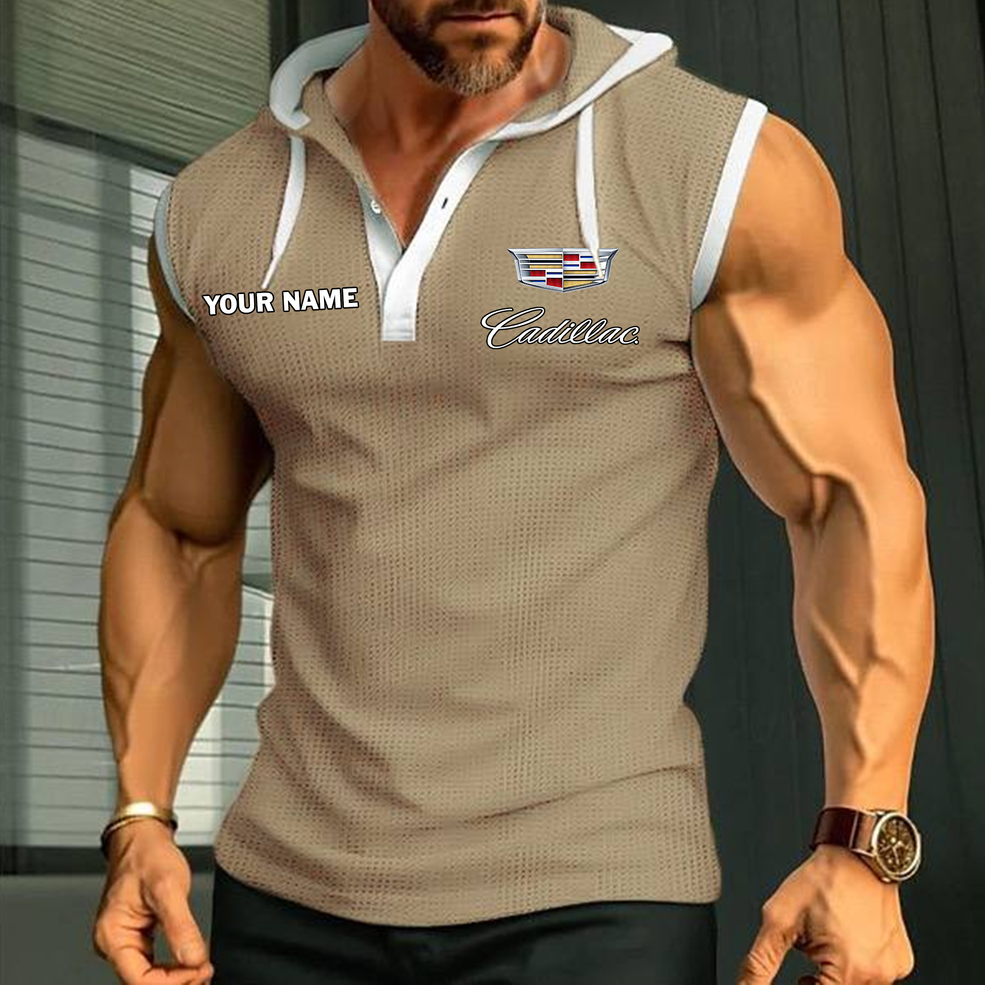 Cadillac Sleeveless Hooded Muscle Fit Custom Name - Image 6