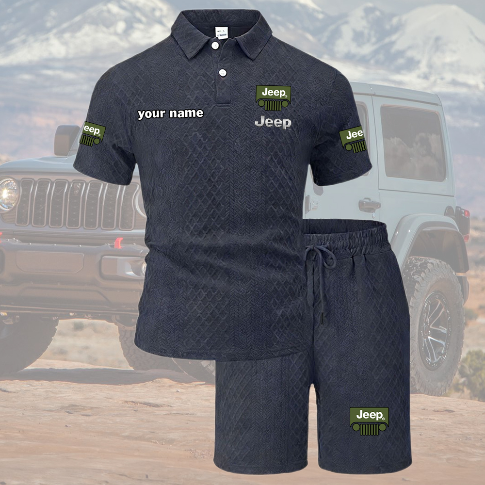 Jeep Tracksuit Men's Leisure 2-Piece Polo Shirt Short Sleeve Jacquard Custom Name - Image 6