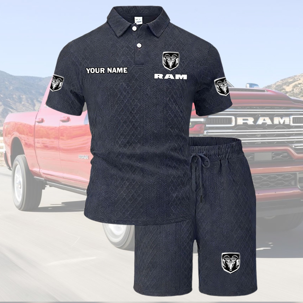 Ram Tracksuit Men's Leisure 2-Piece Polo Shirt Short Sleeve Jacquard Custom Name - Image 6