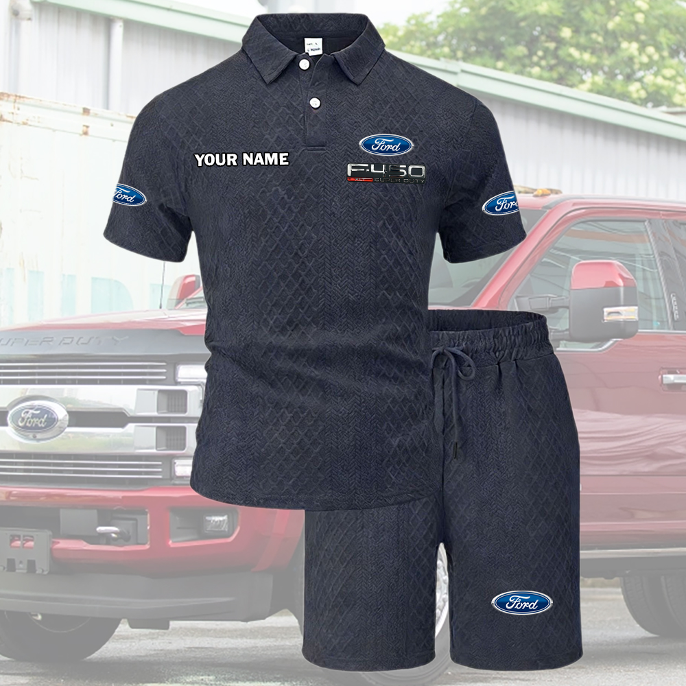 F450 Tracksuit Men's Leisure 2-Piece Polo Shirt Short Sleeve Jacquard Custom Name - Image 6