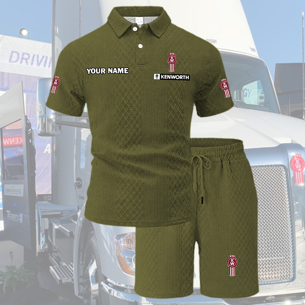 Kenworth Tracksuit Men's Leisure 2-Piece Polo Shirt Short Sleeve Jacquard Custom Name - Image 6