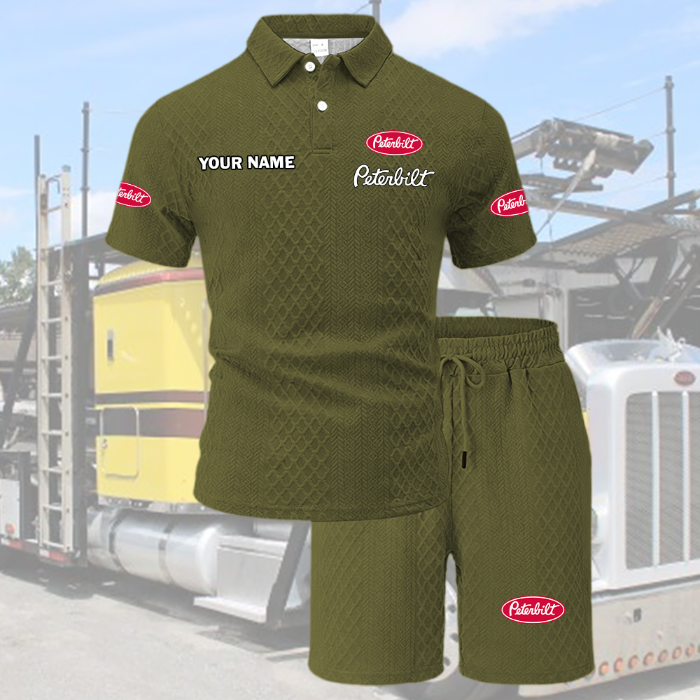 Peterbilt Tracksuit Men's Leisure 2-Piece Polo Shirt Short Sleeve Jacquard Custom Name - Image 6