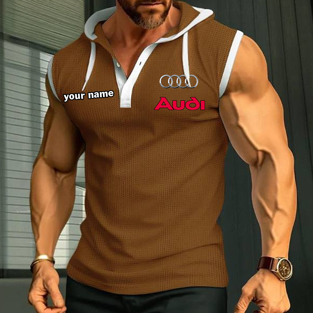Audi Sleeveless Hooded Muscle Fit Custom Name - Image 6