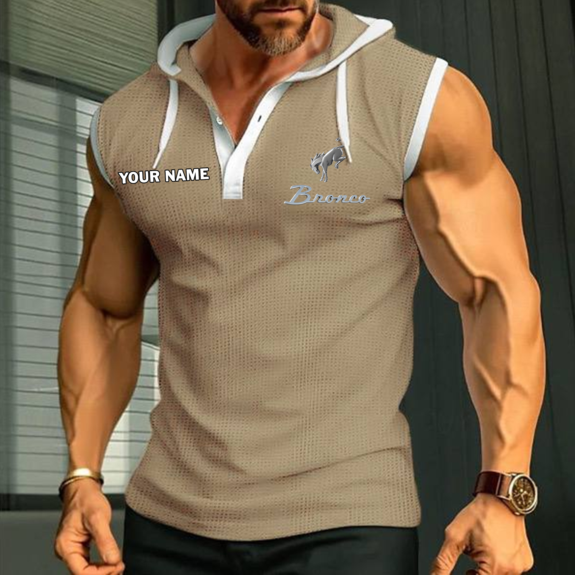 Bronco Sleeveless Hooded Muscle Fit Custom Name - Image 6