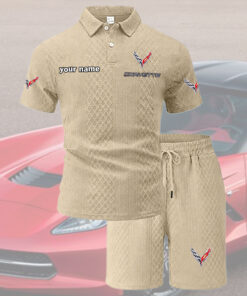 Corvette Tracksuit Men's Leisure 2-Piece Polo Shirt Short Sleeve Jacquard Custom Name