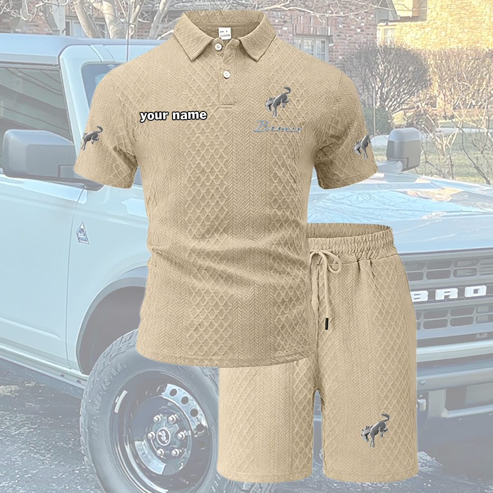 Bronco Tracksuit Men's Leisure 2-Piece Polo Shirt Short Sleeve Jacquard Custom Name