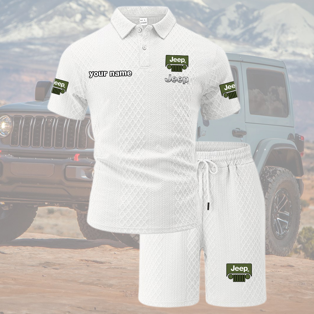 Jeep Tracksuit Men's Leisure 2-Piece Polo Shirt Short Sleeve Jacquard Custom Name - Image 7