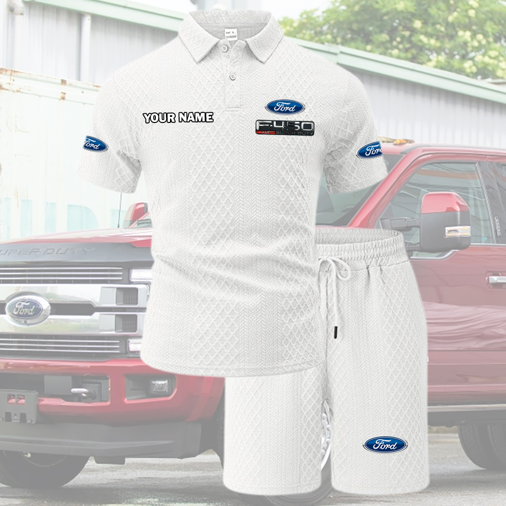 F450 Tracksuit Men's Leisure 2-Piece Polo Shirt Short Sleeve Jacquard Custom Name - Image 7