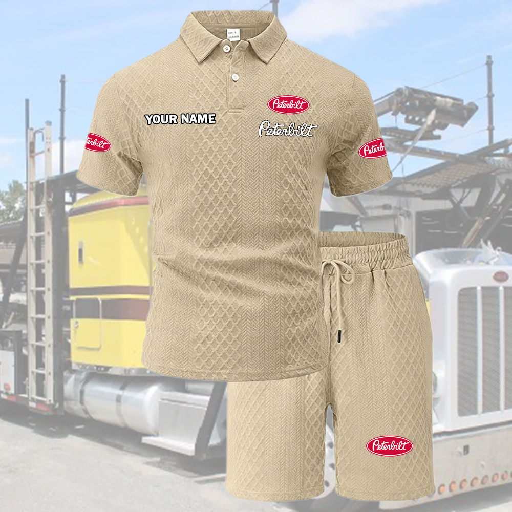 Peterbilt Tracksuit Men's Leisure 2-Piece Polo Shirt Short Sleeve Jacquard Custom Name