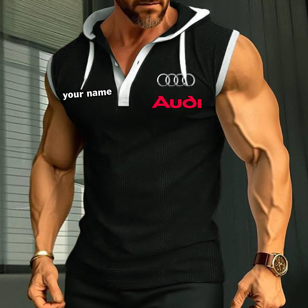 Audi Sleeveless Hooded Muscle Fit Custom Name - Image 7