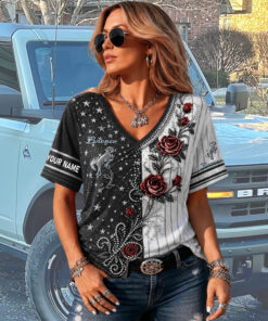 Bronco Custom Name Woman V-Neck Shirt
