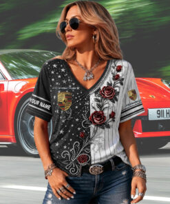 Porsche Custom Name Woman V-Neck Shirt