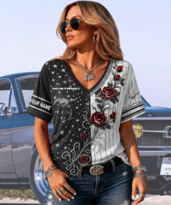 Mustang Custom Name Woman V-Neck Shirt