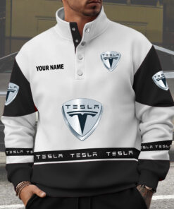 Tesla Custom Name Quarter Button Pullover Sweatshirt
