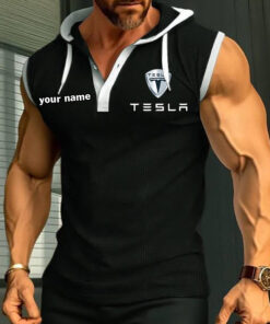 Tesla Sleeveless Hooded Muscle Fit Custom Name
