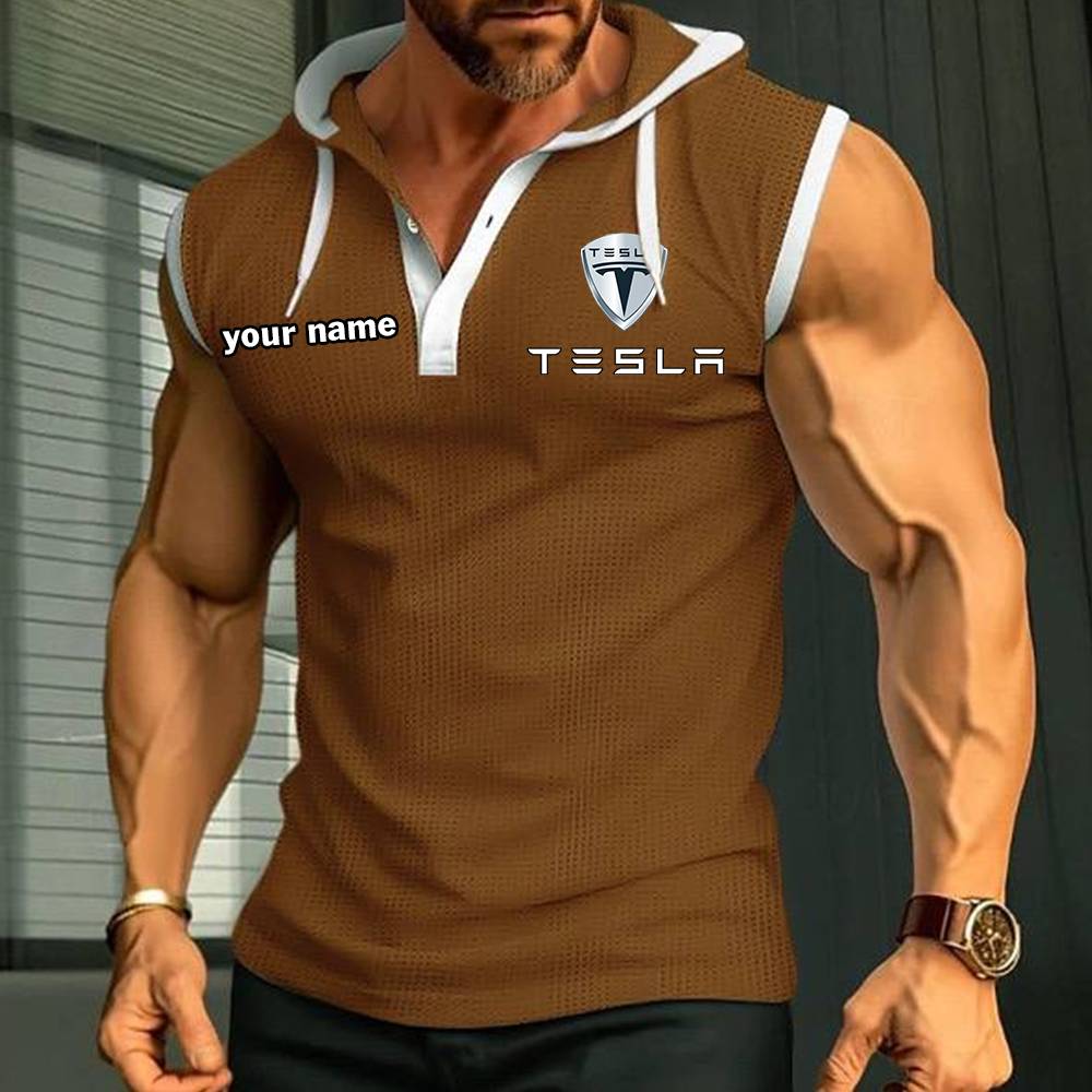 Tesla Sleeveless Hooded Muscle Fit Custom Name - Image 3