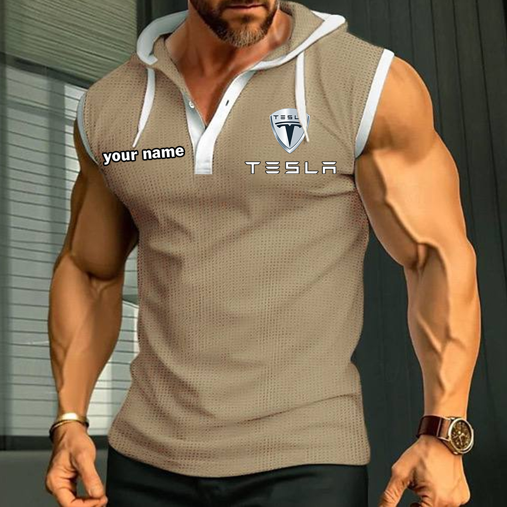 Tesla Sleeveless Hooded Muscle Fit Custom Name - Image 4