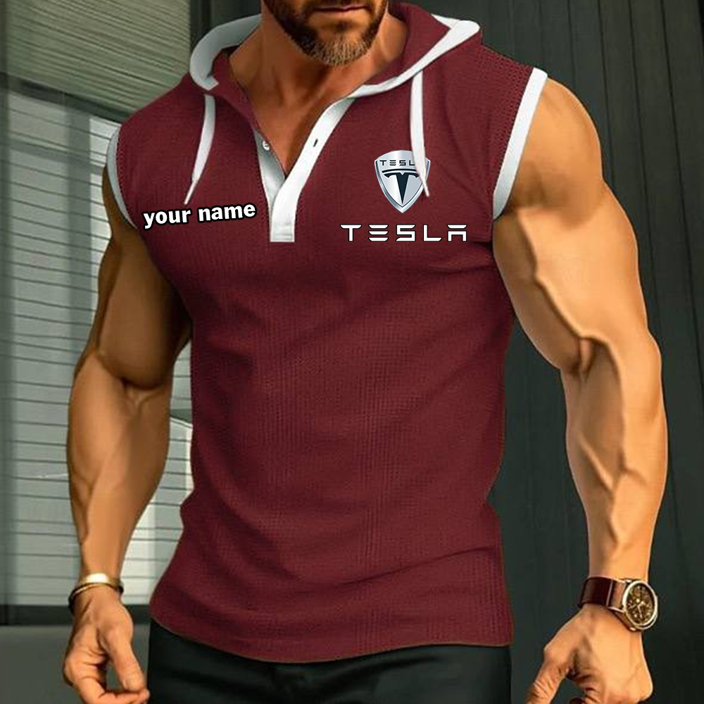 Tesla Sleeveless Hooded Muscle Fit Custom Name - Image 5