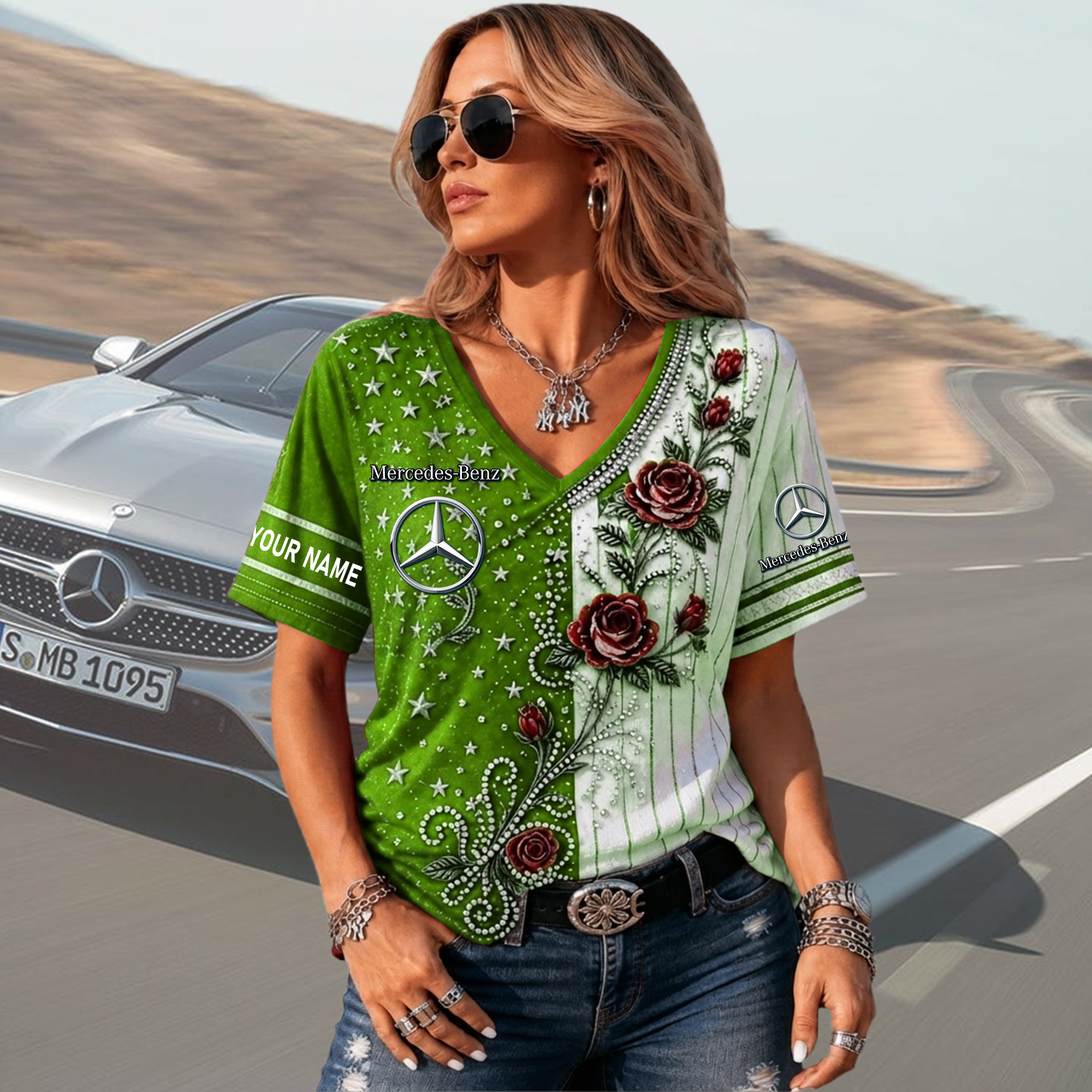 Mercedes Custom Name Woman V-Neck Shirt - Image 5