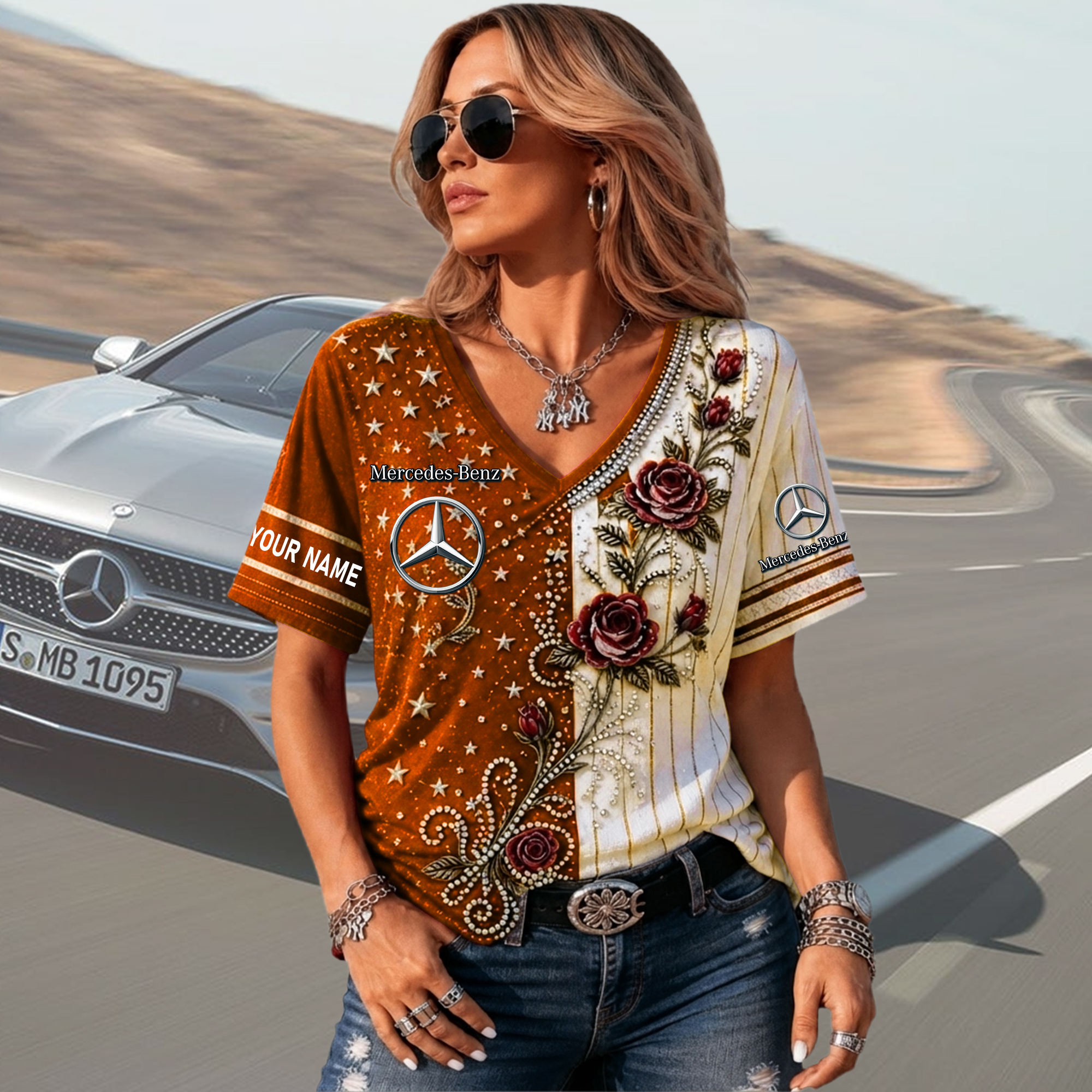 Mercedes Custom Name Woman V-Neck Shirt - Image 6