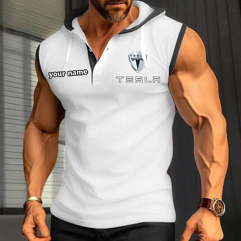 Tesla Sleeveless Hooded Muscle Fit Custom Name - Image 7