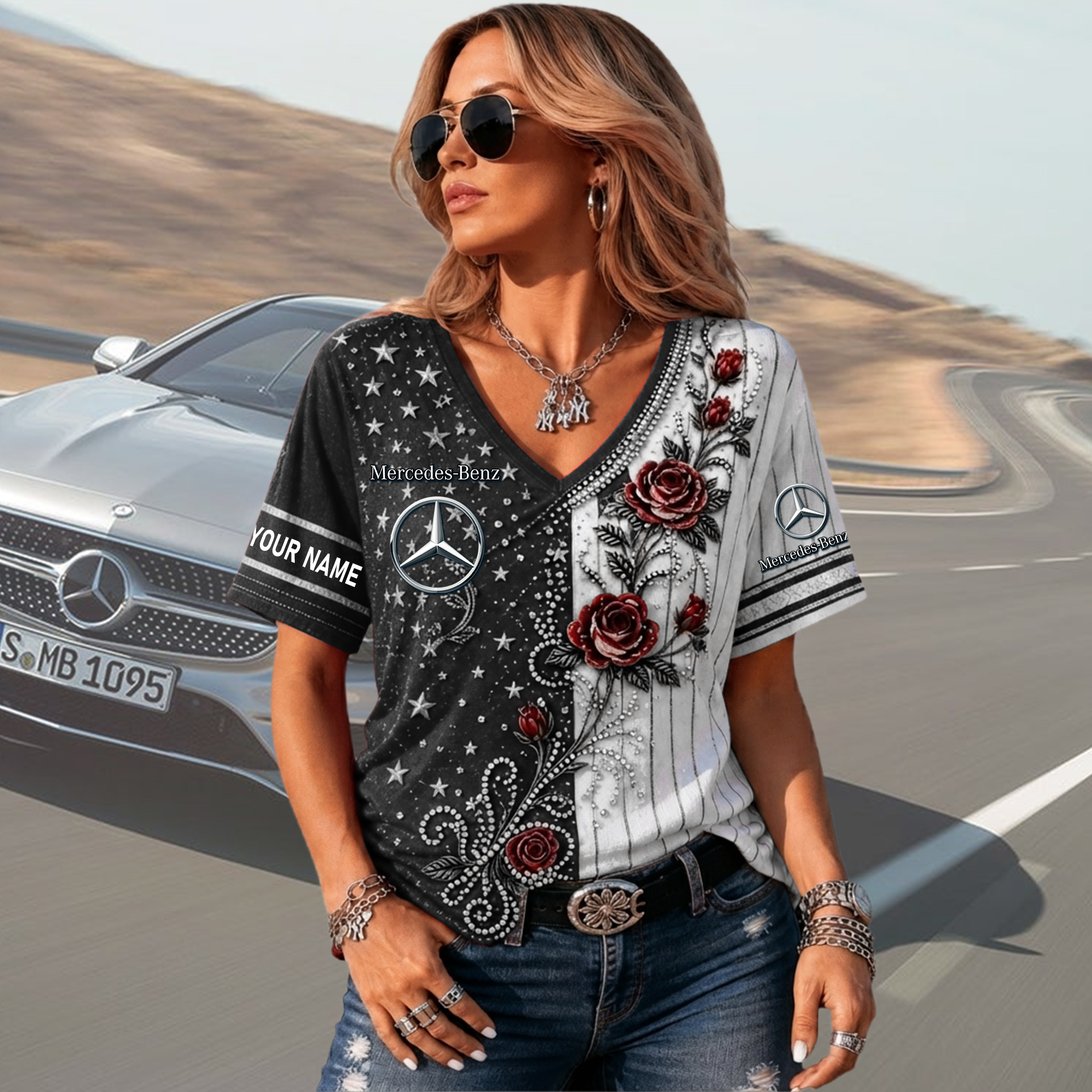 Mercedes Custom Name Woman V-Neck Shirt - Image 7