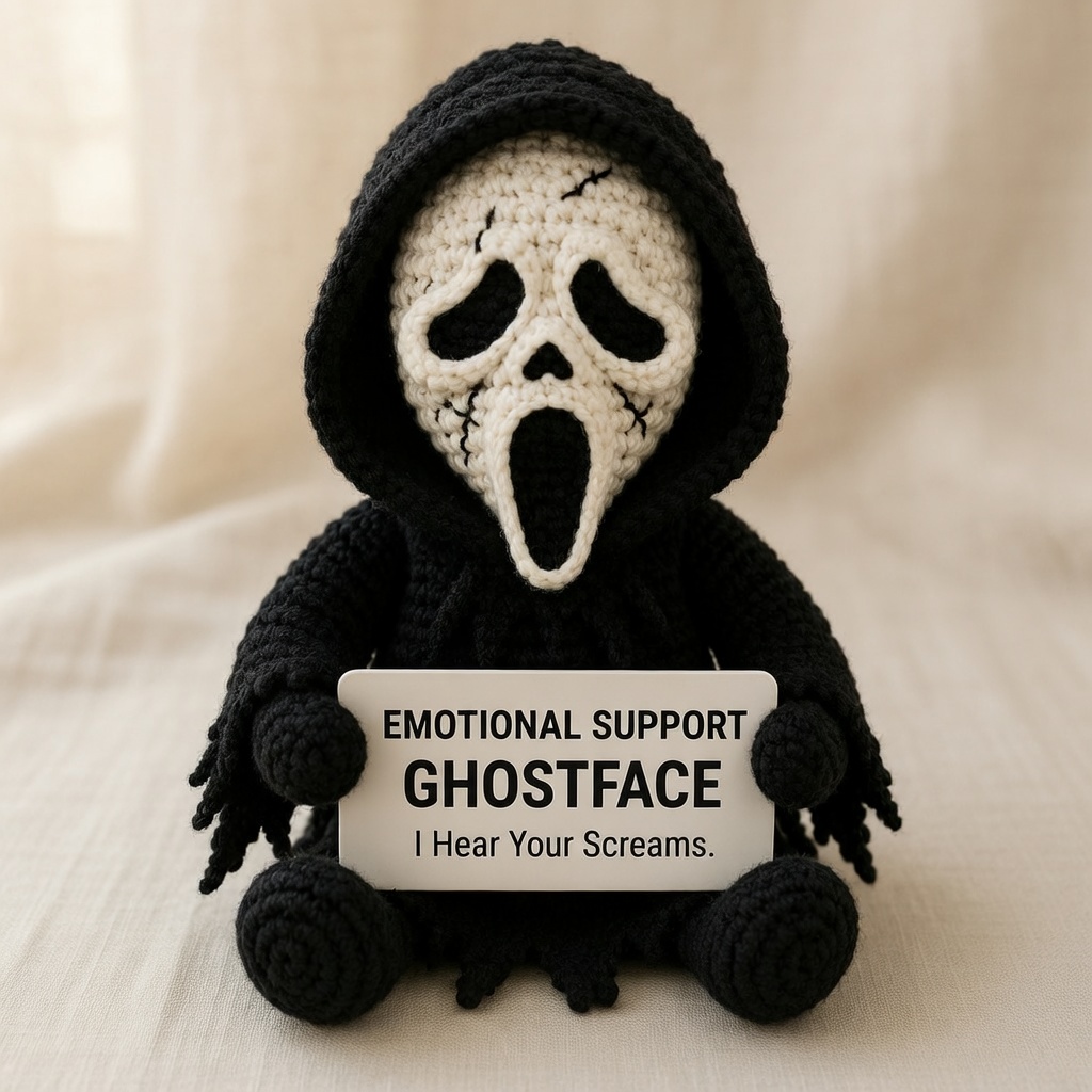 Ghostface Crochet Doll, Handmade Halloween, Gift for Horror Fans