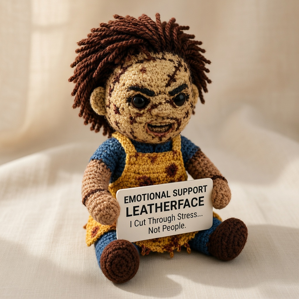 Leatherface Crochet Doll, Handmade Halloween, Gift for Horror Fans - Image 3