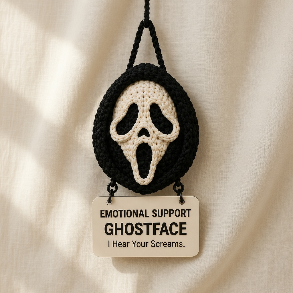Ghostface Crochet, Car Hanging Ornament, Handmade Horror Gift