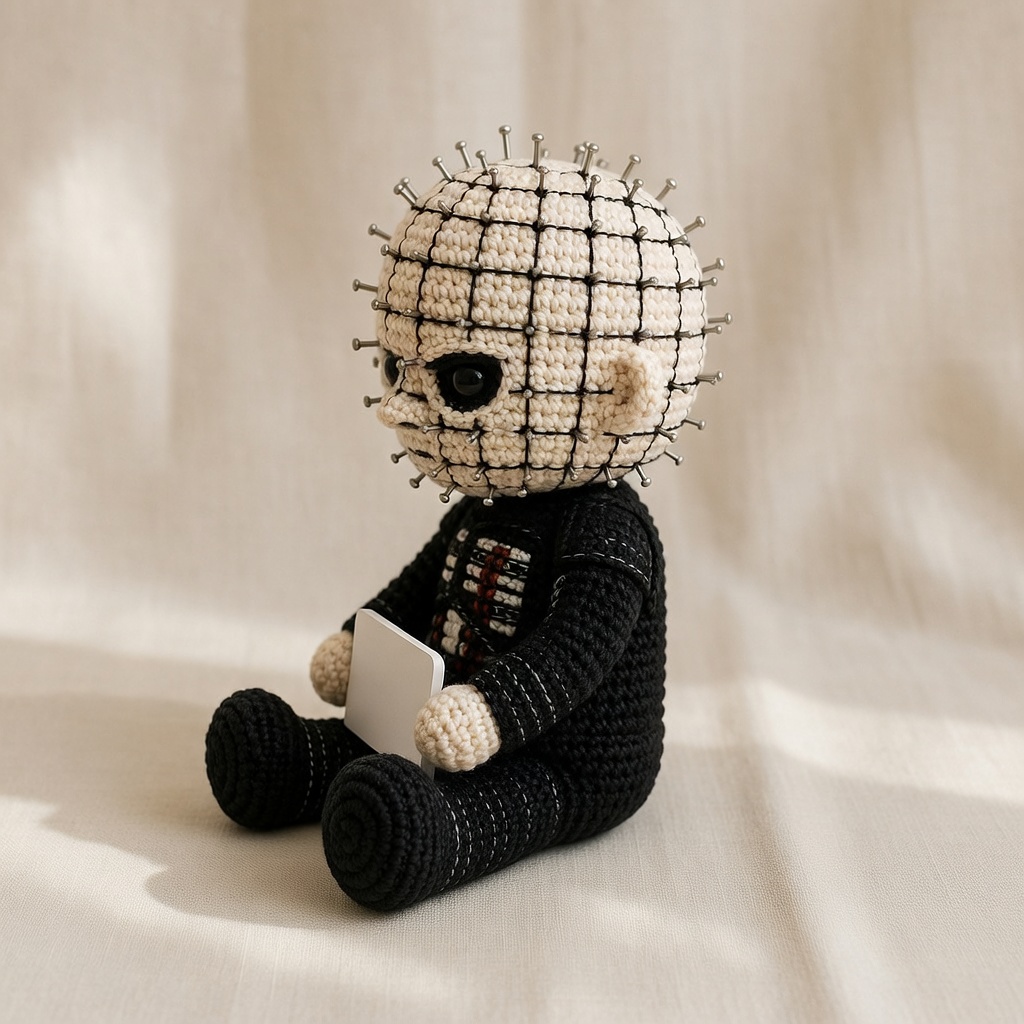 Pinhead Crochet Doll, Handmade Halloween, Gift for Horror Fans - Image 3