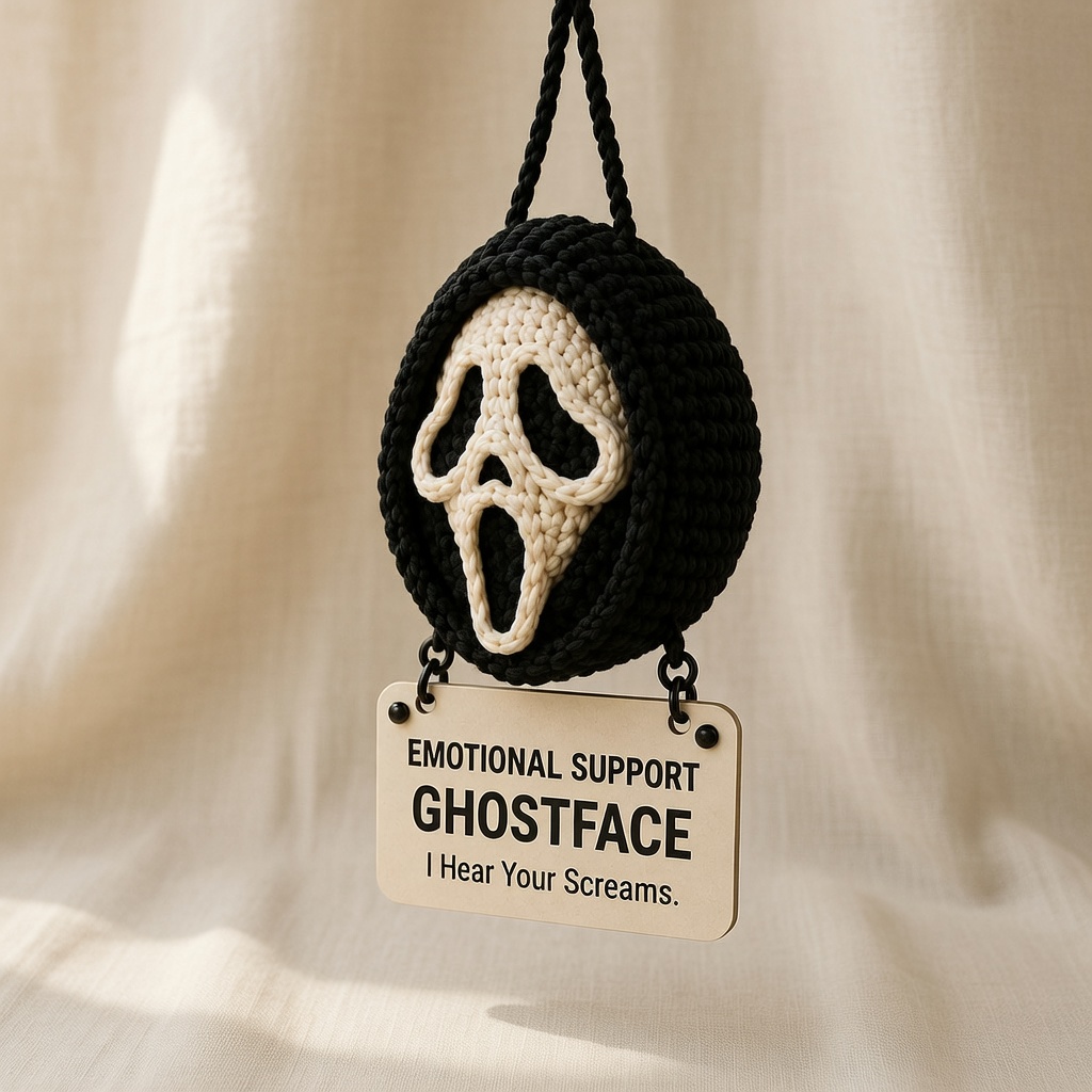 Ghostface Crochet, Car Hanging Ornament, Handmade Horror Gift - Image 3