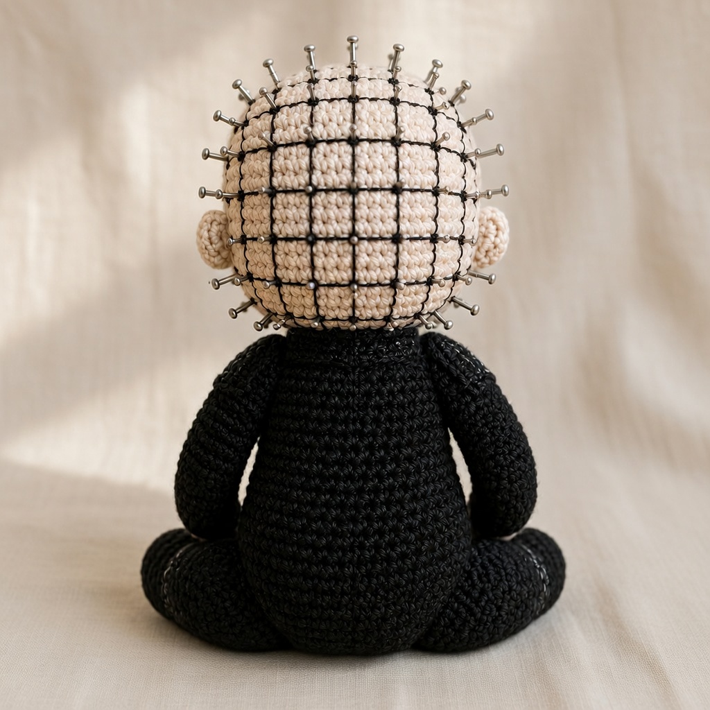 Pinhead Crochet Doll, Handmade Halloween, Gift for Horror Fans - Image 4