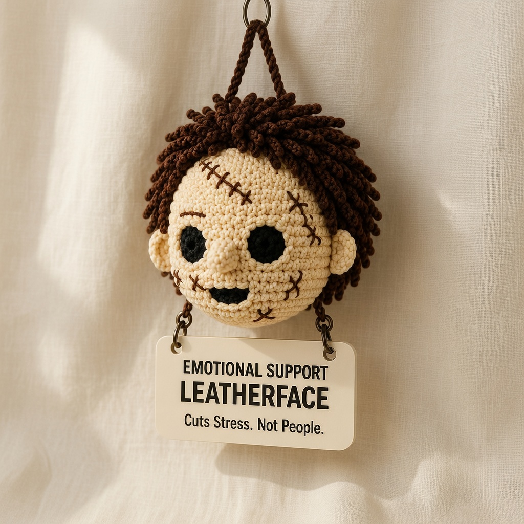 Leatherface Crochet, Car Hanging Ornament, Handmade Horror Gift - Image 5
