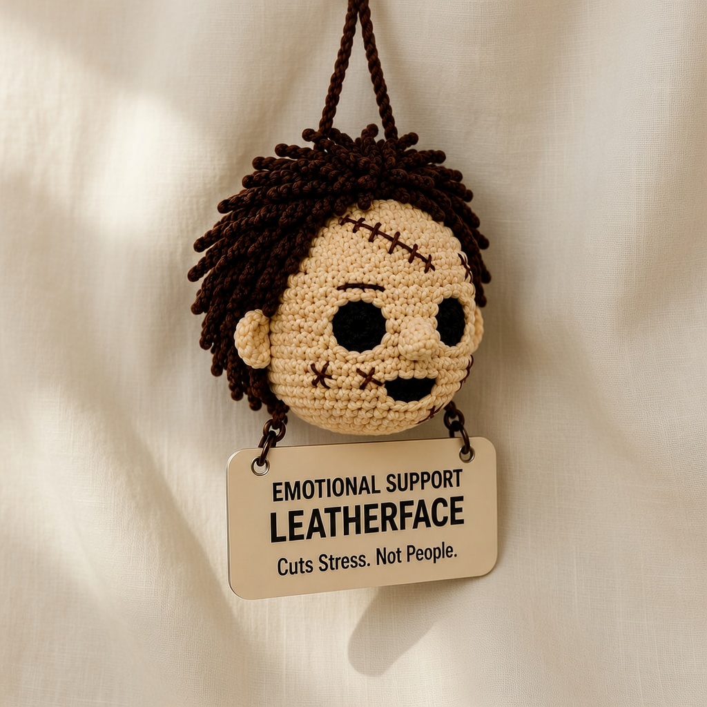 Leatherface Crochet, Car Hanging Ornament, Handmade Horror Gift - Image 4