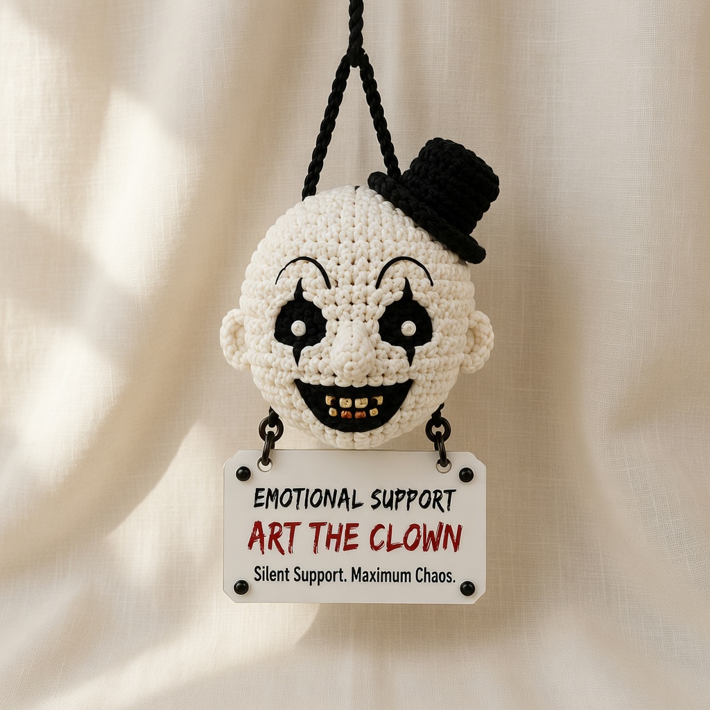 Art the Clown Crochet, Car Hanging Ornament, Handmade Horror Gift