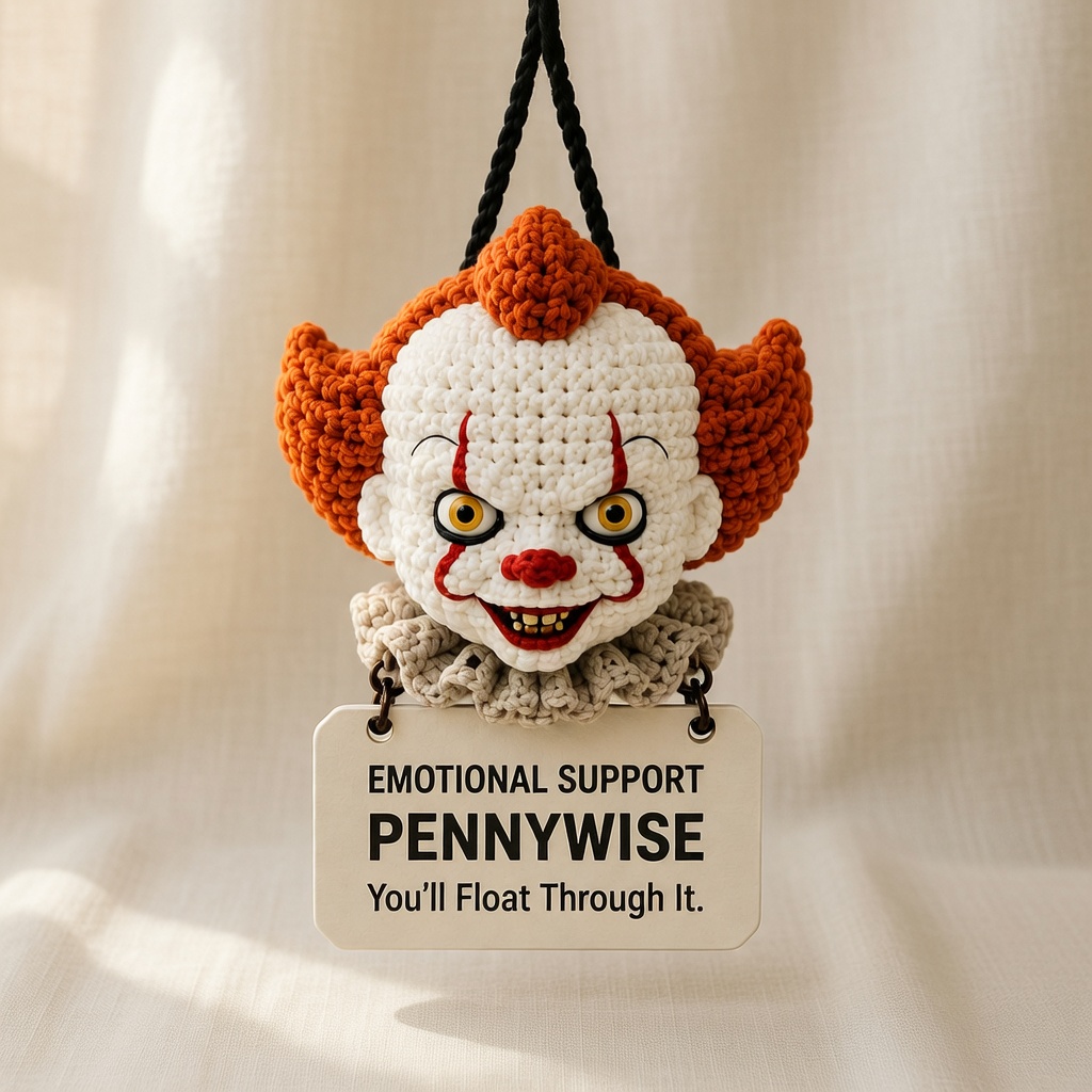 Pennywise Crochet, Car Hanging Ornament, Handmade Horror Gift