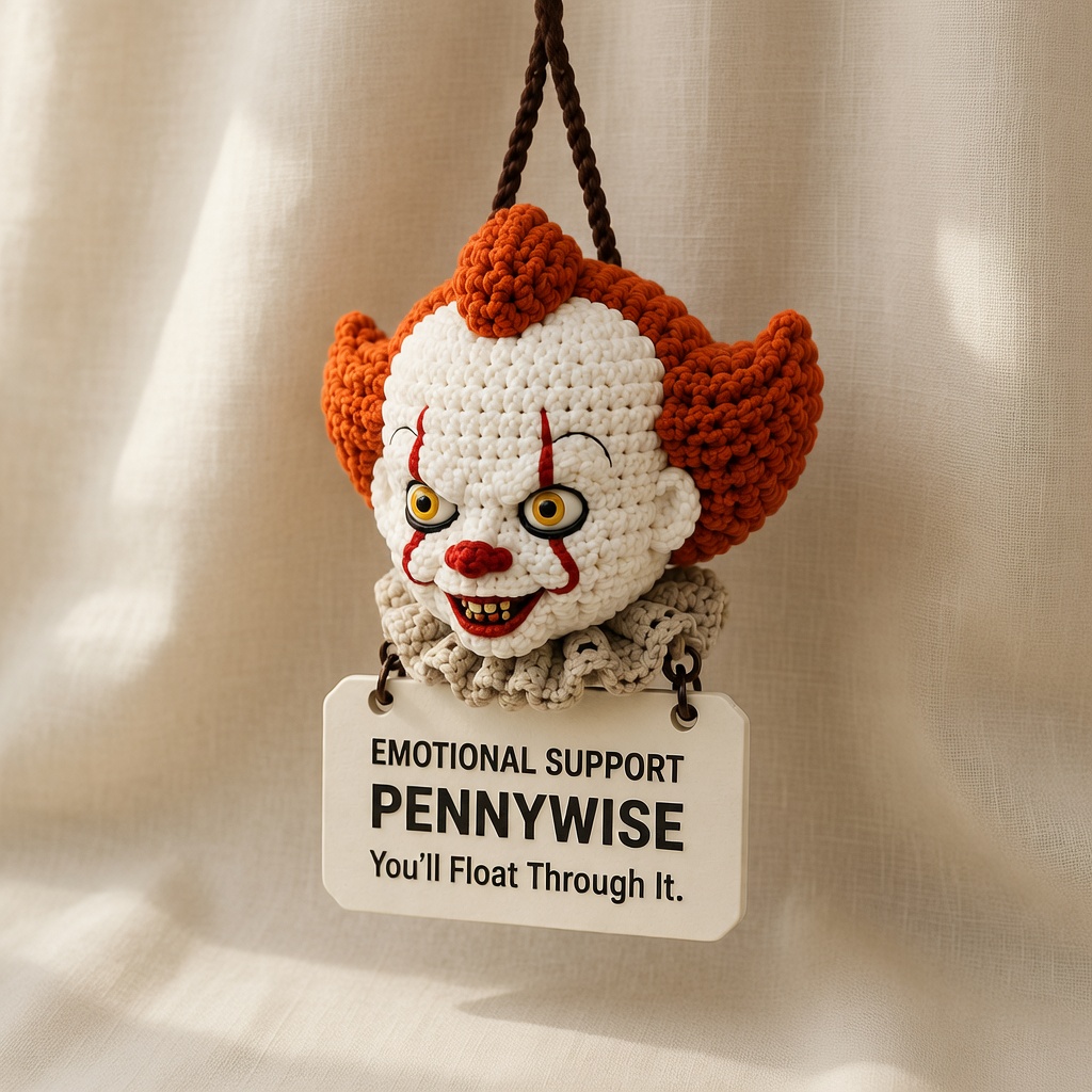 Pennywise Crochet, Car Hanging Ornament, Handmade Horror Gift - Image 4