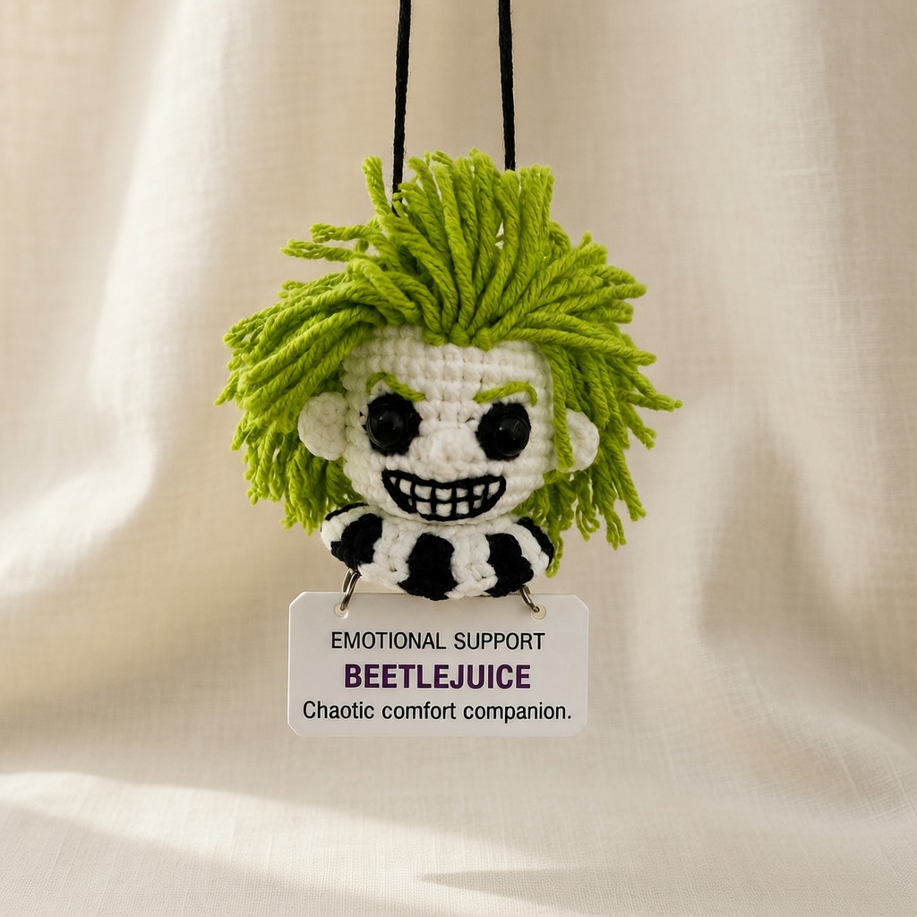 Beetlejuice Crochet, Car Hanging Ornament, Handmade Horror Gift