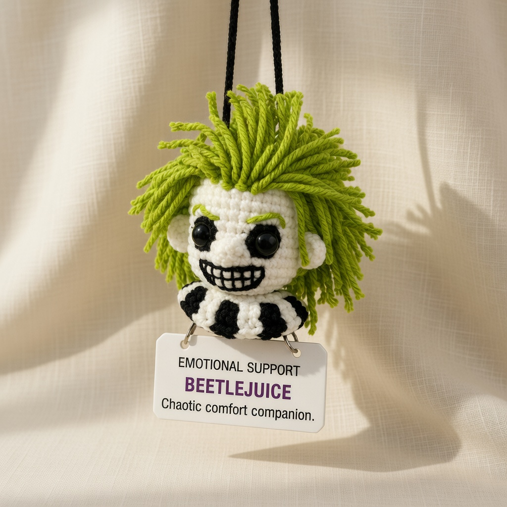 Beetlejuice Crochet, Car Hanging Ornament, Handmade Horror Gift - Image 4